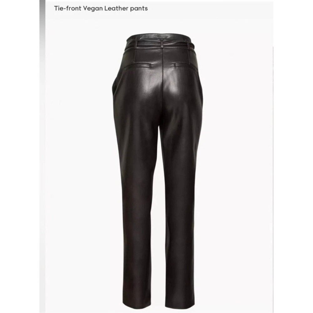 Aritzia Babaton Tie Front Vegan Leather Pants Black High Waisted Straight Leg 4 - Picture 2 of 12